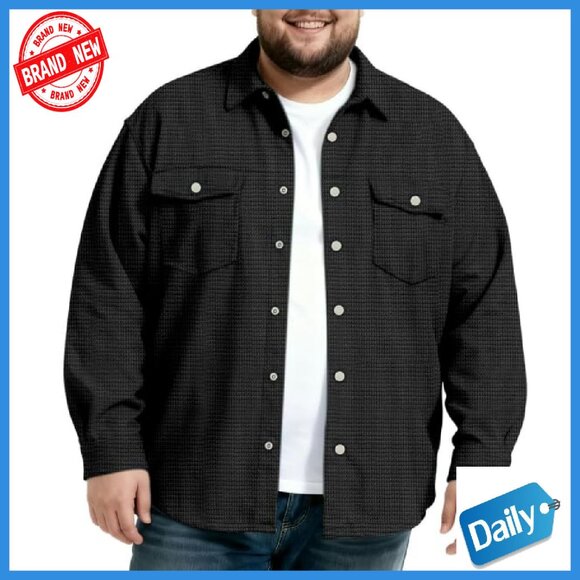 Men's Big & Tall Waffle Corduroy Shirt Jacket Button Down Overshirt